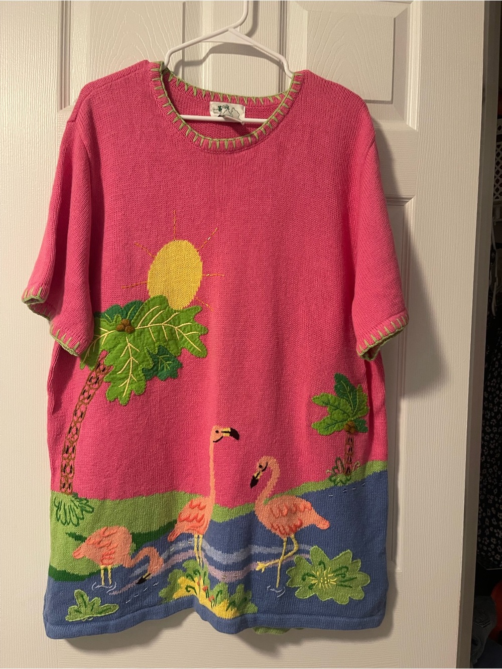 Vintage Quacker Factory Pink Tropical Flamingo Sweater